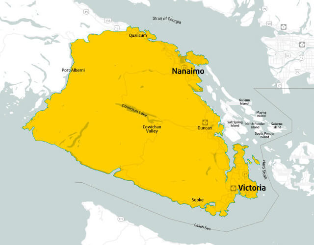 Map of SE Health service coverage area on Vancouver Island